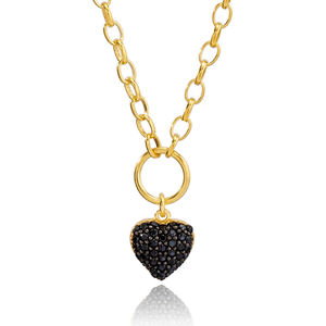 Coeur Design Charme Noir Zircon Creux Câble Chaîne Pendentif Collier Turc 925 Bijoux En Argent Sterling - Product Image 3