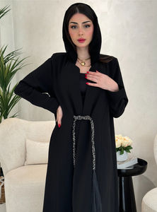 Ensemble de robe intérieure Abaya XXL en soie noire anti-rides pour adultes, style Dubaï, tenue de prière ornée de perles de sequins sophistiquées, parfait - Product Image 3