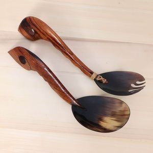 ชุดมีดช้อนเสิร์ฟสลัดฮอร์นที่ไม่เหมือนใครชุดจานชามวัวควายฮอร์นผลิตภัณฑ์สลัดทำมือ - Product Image 3