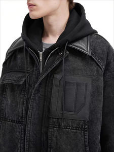 Chaqueta Vaquera con Capucha y Cremallera con Logotipo Personalizado para Hombre, una Nueva Chaqueta Acolchada de Algodón de Dos Piezas, Elegante y Retro - Product Image 4