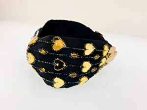 Bandeau pour cheveux brodé de fleurs jaunes, fait main, écologique, imperméable, réglable, avec paillettes et perles, accessoire coloré pour femmes et filles - Product Image 4
