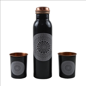 Custom Printed Enamel Designer <b>Copper</b> <b>Water</b> <b>Bottle</b> With 2 Tumbler Set India Pure <b>Copper</b> <b>Bottles</b> Unique <b>Copper</b> <b>Bottle</b> Drink - Product Image 5