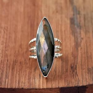 แหวนเพชรลาบราดอไรต์ธรรมชาติตัดสามวงแหวน925เงินสเตอร์ลิงโบฮีเมียนเครื่องประดับหินวันเกิด - Product Image 1