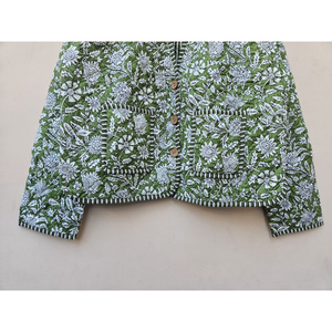 Hecho a mano de alta calidad transpirable Reversible verde girasol bloque impreso Burfi chaqueta acolchada de Invierno para mujer raya única - Product Image 5