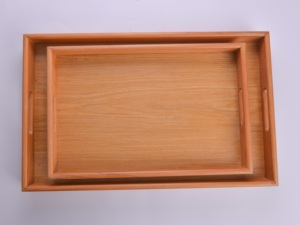 Juego de 2 bandejas rectangulares grandes de madera de haya - Platos de madera maciza - Bandejas de madera natural premium para té y café - Product Image 2