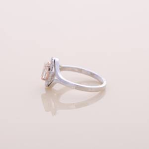 IGI Certified Oval Peach Diamond Halo Engagement <b>Ring</b> with <b>Split</b> Shank in 9K White / Rose & Yellow Gold - Product Image 2
