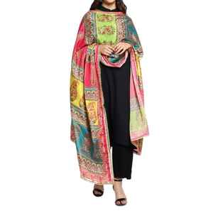 High Quality Indian Phulkari Hand Embroidered <b>Silk</b> Dupatta Shawl Floral Design Handmade Beautiful Color <b>Scarf</b> for <b>Women</b> - Product Image 1