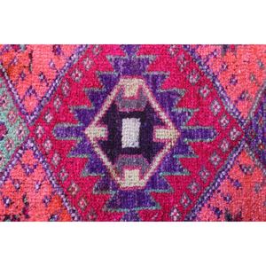 พรมตุรกีโบราณขนาดเล็ก Herki 2.3x4.3 ฟุต สีชมพูลายเรขาคณิต - Product Image 4