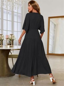 Dernier été noir rayonne demi manches dames Maxi robe pour les femmes bohème confortable grande taille ample décontracté ample Maxi robe - Product Image 3