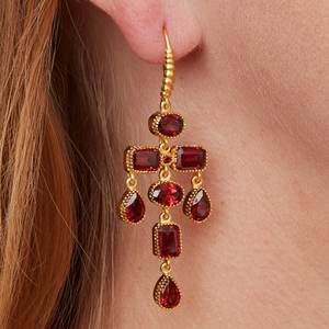 Pendientes de Plata de Ley 925 Originales, Diseño de Aro con Granate, Modernos, Elegantes, para Regalo o Fiesta - Product Image 1