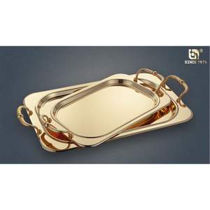 Bandeja de Servicio Árabe Tradicional de Oro, Bandeja Rectangular de Metal Grabada y Ornamentada, Decoración de Hogar de Lujo y Regalo para Eid, Bandeja para Té y Café - Product Image 4