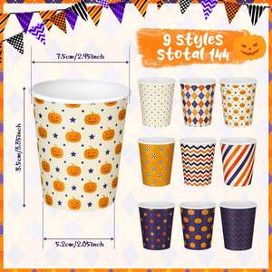 Gobelets en papier biodégradables pour Halloween, lot de 8 oz, gobelets à café jetables en forme de citrouille, assortiment de fêtes, boissons froides, café, thé - Product Image 3