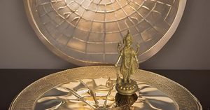 Esculturas modernas hechas a mano estatua de latón de pulgadas de Lord Vishnu Holding Club hinduismo ídolo arte escultura de pie - Product Image 5