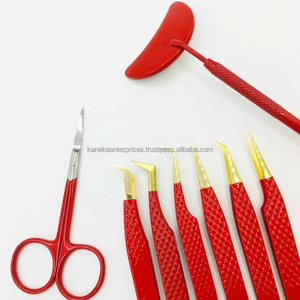 Pince à épiler professionnelle pour extensions de cils, revêtement rouge, pointes dorées, lisses, anti-magnétiques, prise fine, durable, poignée confortable - Product Image 2