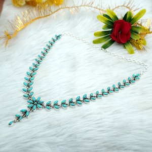 <b>Handmade</b> 925 Sterling <b>Silver</b> Turquoise <b>Necklace</b> with Platinum Women's Gift NL0346-GS - Product Image 4