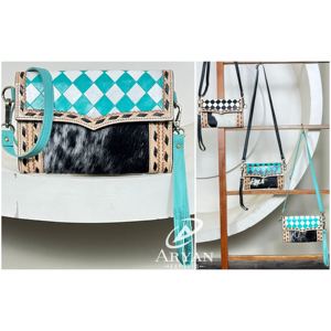 Sac à main mini bandoulière de style occidental pour femmes, grande capacité, élégant, portefeuille pour téléphone portable, sac à main en cuir à carreaux travaillé à la main - Product Image 1