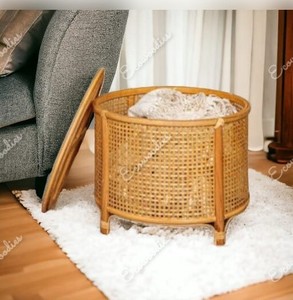 Repose-pieds de rangement décoratif de style moderne Pouf de rangement pour couvercle de salon peu encombrant avec console en bois avec incrustation d'os - Product Image 5