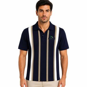 Camiseta Polo Personalizada para Hombre con Rayas Verticales, Estilo Casual Elegante para Verano, Golf, Tenis, Transpirable, de Algodón Piqué, Manga Corta - Product Image 1