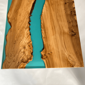 Table à manger en bois massif sur mesure « Laguna » – Table à manger moderne faite à la main avec plateau en bois dur à bords naturels - Product Image 4