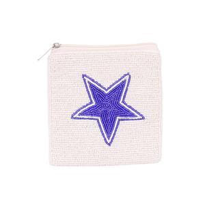 Bolso artesanal con cuentas hecho a mano, monederos con diseño de estrella con cuentas blancas y azules para almacenamiento de monedas sueltas - Product Image 1