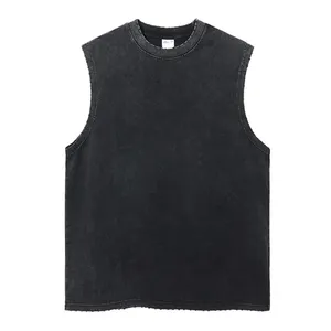 Camiseta sin mangas de entrenamiento para hombre, ropa atlética para gimnasio, camiseta sin mangas, chaleco de entrenamiento físico de gran tamaño con lavado ácido Vintage desgastado - Product Image 5