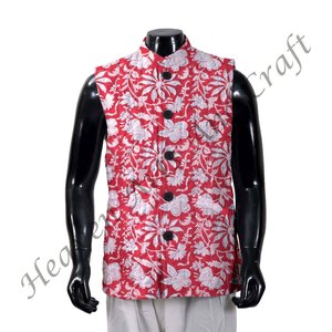 Chaqueta acolchada de algodón Vintage hecha a mano para hombre, Chaqueta de algodón con estampado de bloque frontal abierto, transpirable, diseño estampado - Product Image 6