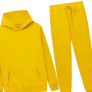 Conjunto deportivo premium de sudadera con capucha y pantalones de chándal de algodón amarillo para hombre y mujer, ropa deportiva informal de invierno, ropa de calle, logotipo personalizado - Product Image 6