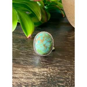Bague en argent sterling Reda Galvan avec turquoise de la montagne Sonora, sertie de diamants ovales, or rose, romantique, taille 7.75, cadeau idéal - Product Image 1