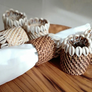 Rond de serviette en rotin avec coquille Fabriqué au Vietnam Matériau écologique pour la décoration de la maison et de la vaisselle En gros - Product Image 6