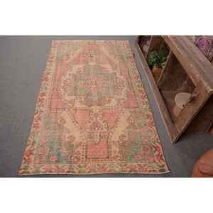 พรมสไตล์ตุรกีโบราณขนาด3.7x7ฟุตดีไซน์คลาสสิกพื้นที่ขนาดใหญ่งานเย็บปะสีชมพูสีเขียวผ้าขนสัตว์วัสดุลาเท็กซ์สำหรับวัยรุ่นห้องโถงสี่เหลี่ยมผืนผ้า - Product Image 1