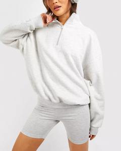 Ensemble de shorts pour femmes OEM, épais, ample, avec col demi-zippé, séchage rapide, léger, pour la salle de sport, la course à pied, taille élastique, fermeture à deux pièces - Product Image 2