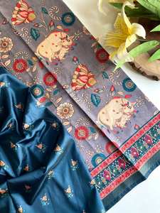 คอลเลกชันเทศกาลใหม่ Saree ผ้าฝ้ายพิมพ์ดิจิตอลที่แนบมาพู่และ vscose zari patta ชายแดนออกแบบสำหรับผู้หญิงเทศกาลสวมใส่ - Product Image 4