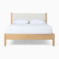 Base de Cama King Size de Madera de Teca Sólida con Cabecera Tapizada, Color Natural, Diseño Moderno para Muebles de Dormitorio