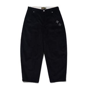 OGARP corea Vintage velluto a coste ricamato pantaloni curvi asciugatura rapida nero - Product Image 1