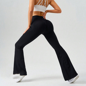Wholesale <b>Women</b> High Waist Slim Fit Yoga Pants Nude Style Sports Casual Pants Flared <b>Leggings</b> Flare Wide Leg Yoga Pants - Product Image 2