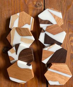 Marble Insulated coaster Spliced Acacia Wood Round <b>square</b> Coffee <b>Placemat</b> coaster from f s international - Product Image 3