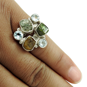 Anillo de piedras preciosas de Topacio Azul turmalina cruda celestial, joyería hecha a mano de Plata de Ley 925, fabricante de anillos de plata al por mayor a granel - Product Image 3