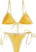 Bikini Segitiga Mini Micro String Berpayet Bulu Paisley Wanita Logo Kustom Berkualitas Tinggi Set Seksi Grosir