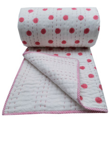 Top Handmade Cotton Bedspread <b>Set</b> Polka Dot Print Kantha Quilt Light Weighted Queen Size Throw <b>Bedding</b> - Product Image 5