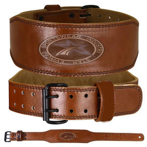 Custom Heavy Duty Natural Cowhide Leather Weightlifting Dip <b>Belt</b> 10mm Thick with Double Prong Buckle and Custom Logo - Product Image 5