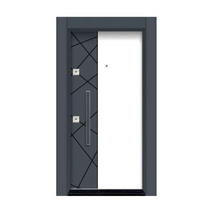 Modern Anti Theft Steel Front Door Grey Exterior Security Door With Curved Stainless Steel Handle Design - Product Image 2