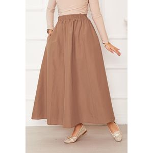 Sporty Pocket Detail Straight <b>Skirt</b> in Camel <b>Elastic</b> Waistband Soft Terry Cotton Digital Print Nylon Spandex Material for Golf - Product Image 2