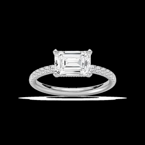 Bague de fiançailles en diamant de laboratoire taille émeraude, 2,20 CTW, certifiée IGI, or massif 14 carats, bande pavée - Product Image 1