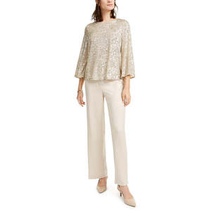 Pantaloni Alfani da Donna Beige con Stampa Serpente, Gamba Larga, Vita Alta, Gamba Dritta, Plissettati, Traspiranti, Taglie 3XL e 6 Petite - Product Image 2