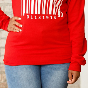 Red Delta Barcode Chenille <b>Crewneck</b> Sweatshirt Premium Fleece Sorority Apparel Greek DST Women Greek Sweatshirts OEM Service - Product Image 4