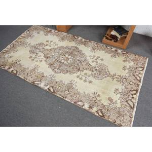 Classic Beige Brown 3.7 X 6.7ft Wool <b>Rug</b> Turkish Patchwork Design for Entryway Living Room or <b>Bedroom</b> Latex Backing - Product Image 4