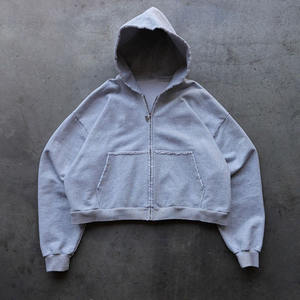 Nuevo diseño pesado peso 100% algodón Vintage lavado Sudadera con capucha hombres personalizado desgastado sol se desvaneció Zip up Sudadera con capucha gruesa para hombres - Product Image 4