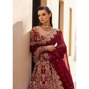 Vestido de Novia Paquistaní de Lujo, Lehenga Choli Color Granate, Seda Cruda, Bordado a Mano con Zardozi, Talla Personalizada, Maysa Couture - Product Image 3