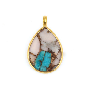 Haute Qualité 12x16mm Naturel Rose Opale Argent Poire Forme Lunette Pendentif Or Cuivre Turquoise Pierre Précieuse Boucle À La Mode Fine Pendentifs - Product Image 1