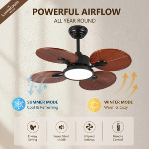 33 Inch Dimmable <b>Ceiling</b> Fan with <b>Light</b> and <b>Remote</b>, Wood Blade Flush Mount Low Profile Fan with Quiet DC Motor - Product Image 4
